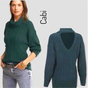 New Small Cabi Tryst Pullover Teal Green Open Back Turtleneck Sweater NWT